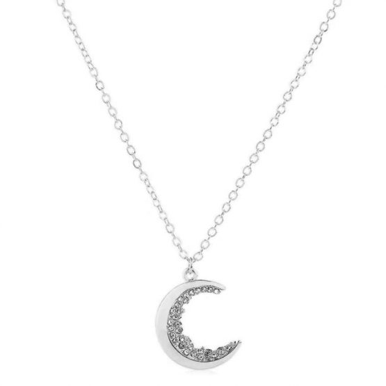 Colier cu medalion luna cu cristale din aliaj Argintiu