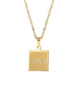 Lantisor cu pandantiv inscriptie "feminist" placat 18K Gold